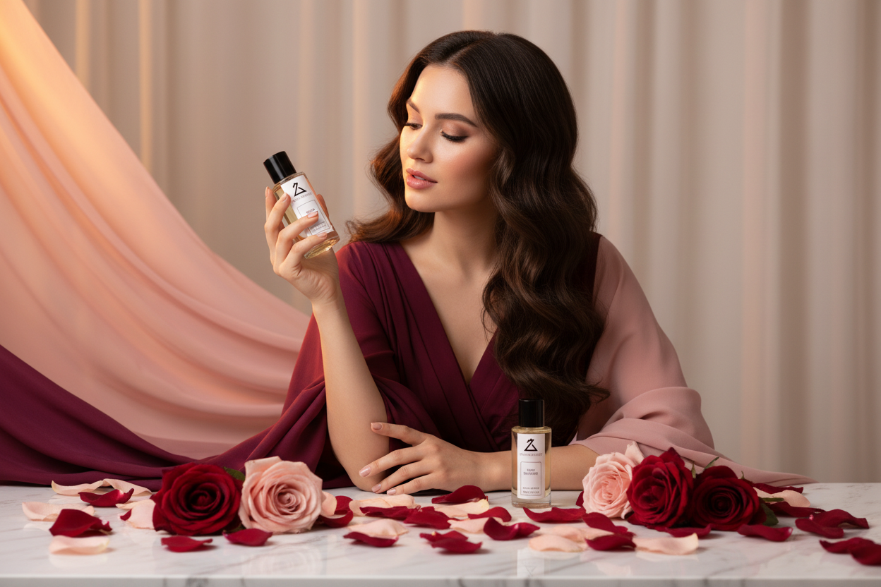 Hero San Valentino con donna e profumi